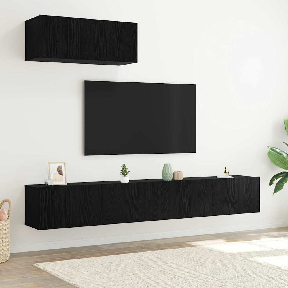 3 dalių TV spintelė sieninės juodo ąžuolo inžinerinės medienos.
