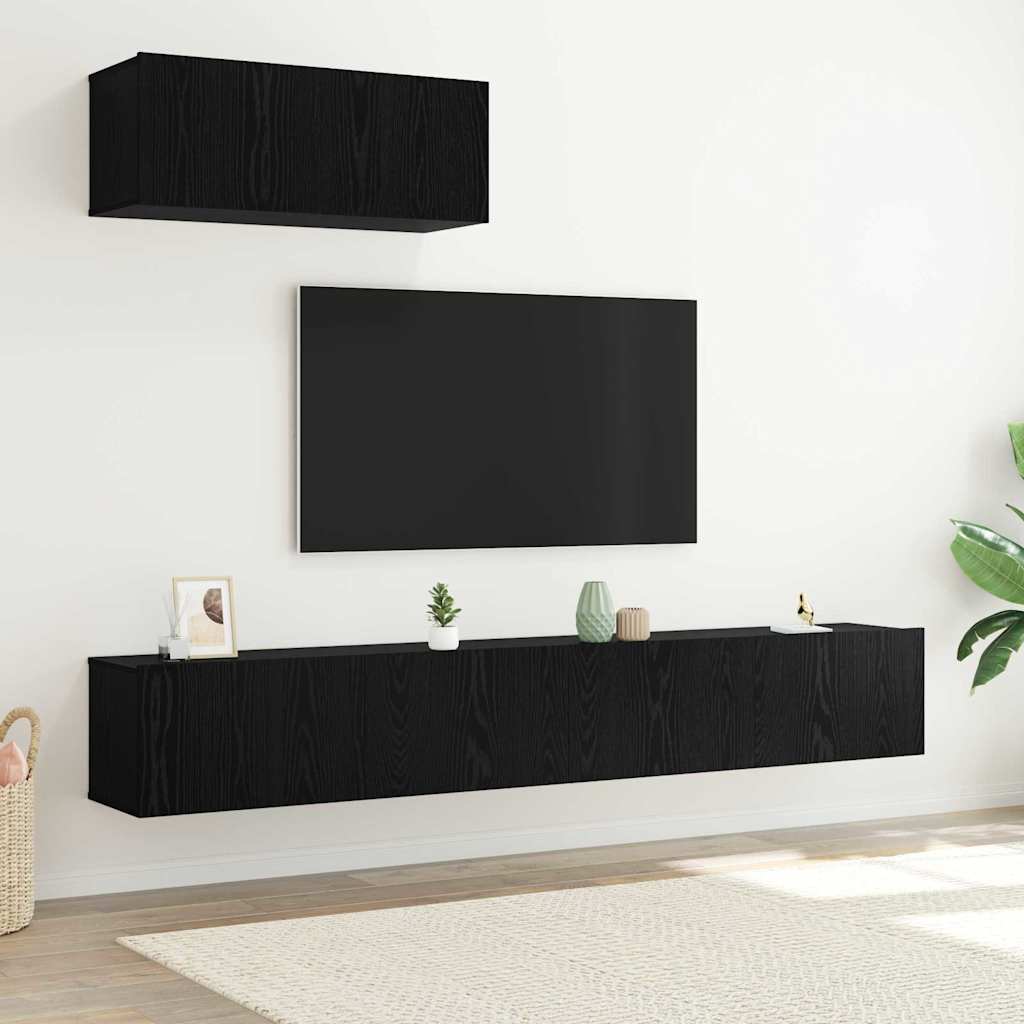 3 dalių TV spintelė sieninės juodo ąžuolo inžinerinės medienos.