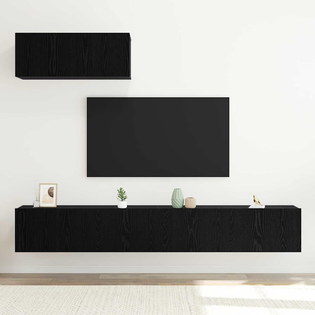3 dalių TV spintelė sieninės juodo ąžuolo inžinerinės medienos.