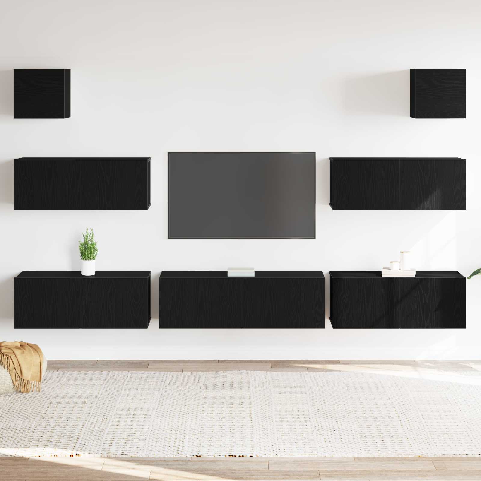TV spintelių komplektas 7 pcs Juodas ąžuolas 100 x 30 x 30 cm