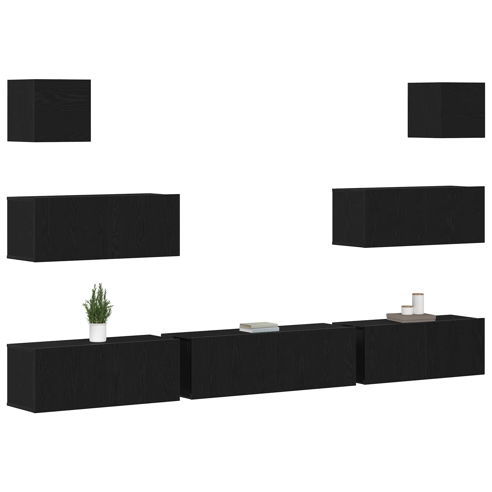 TV spintelių komplektas 7 pcs Juodas ąžuolas 100 x 30 x 30 cm