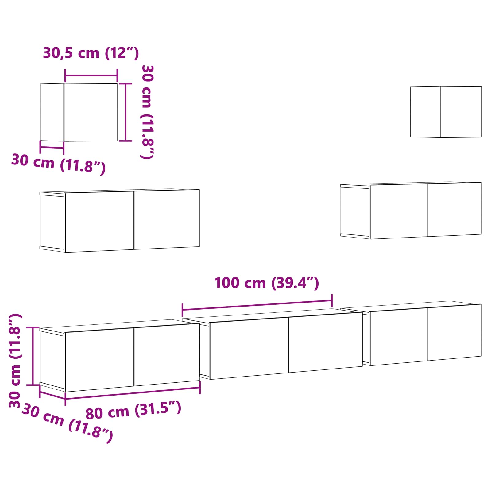 TV spintelių komplektas 7 pcs Juodas ąžuolas 100 x 30 x 30 cm