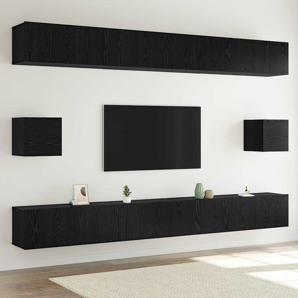 TV spintelių komplektas 8 pcs Juodas ąžuolas Apdirbta mediena