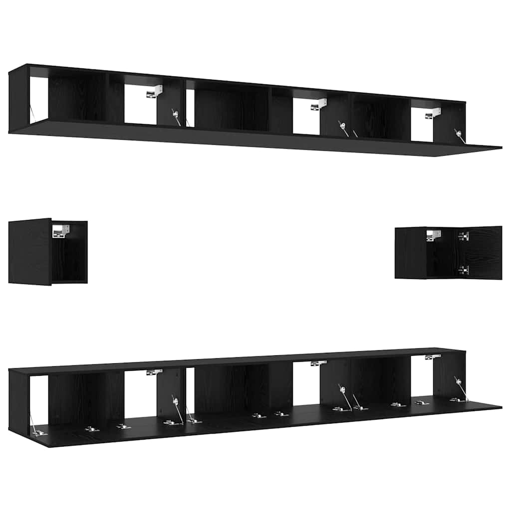 TV spintelių komplektas 8 pcs Juodas ąžuolas Apdirbta mediena