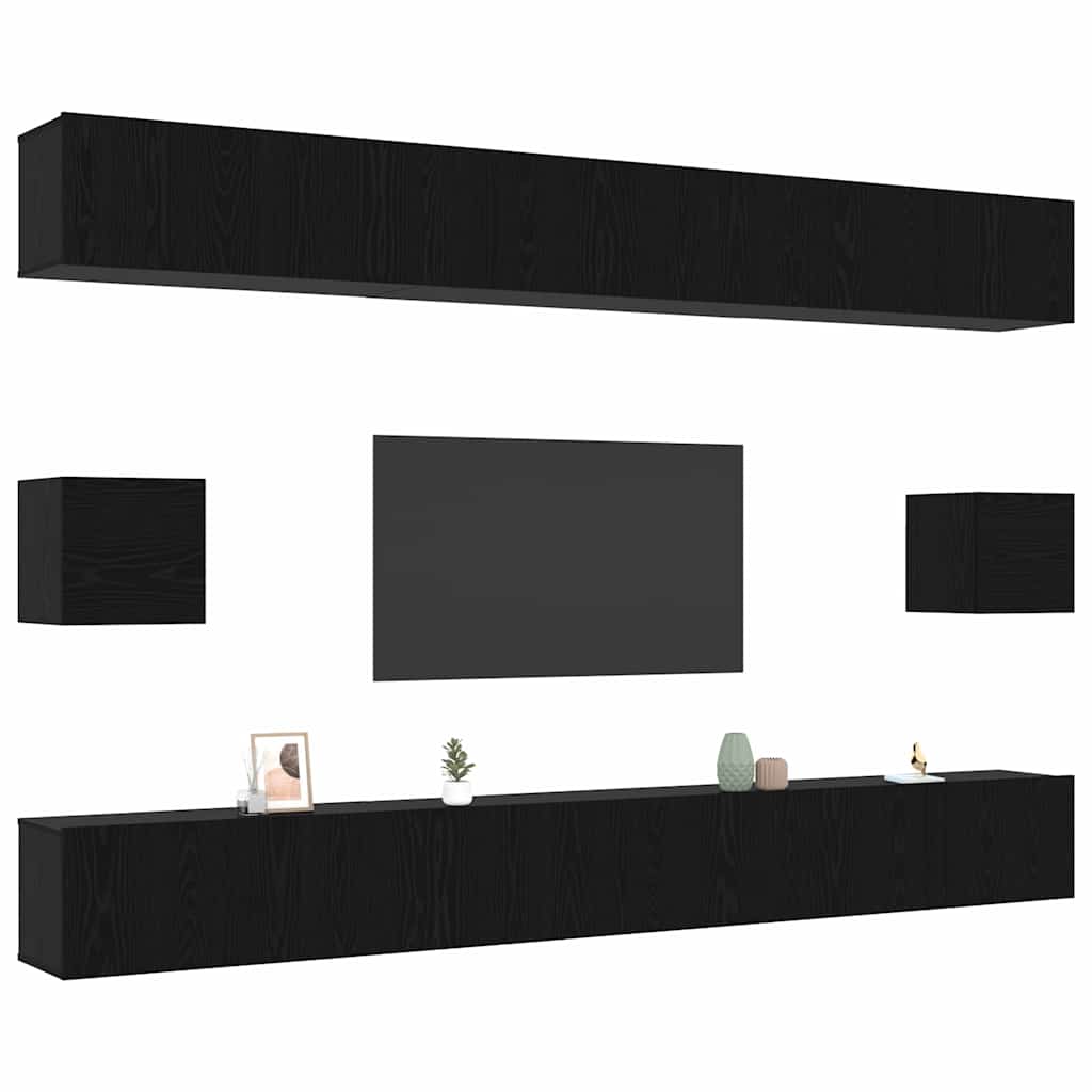 TV spintelių komplektas 8 pcs Juodas ąžuolas Apdirbta mediena