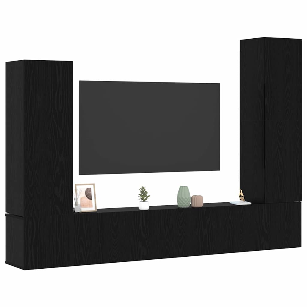 TV spintelių komplektas 4 pcs juoda ąžuolo 30.5 x 30 x 110 cm