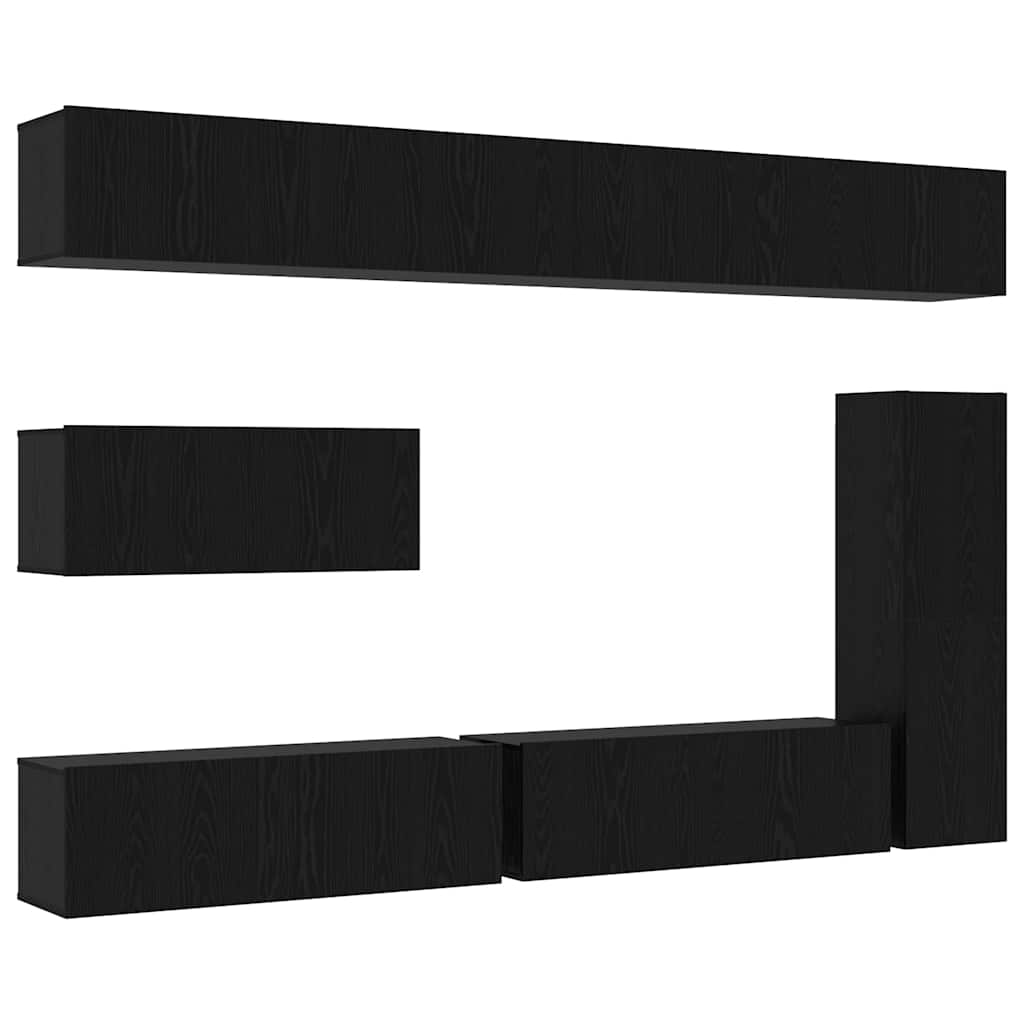 TV Cabinet Set 7 pcs Black Oak Engineered Wood