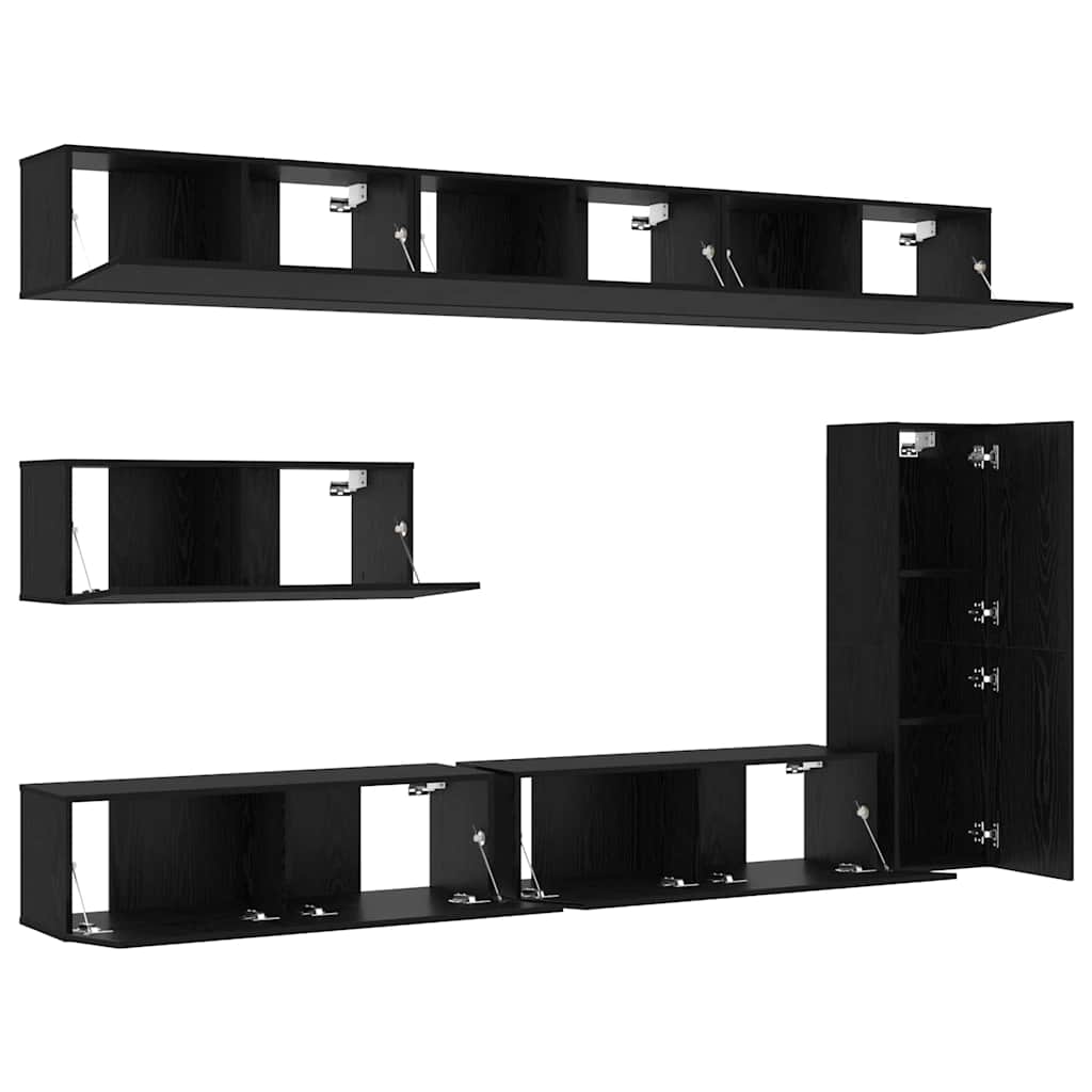 TV Cabinet Set 7 pcs Black Oak Engineered Wood