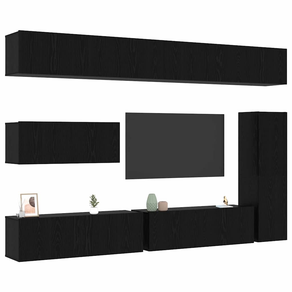 TV Cabinet Set 7 pcs Black Oak Engineered Wood