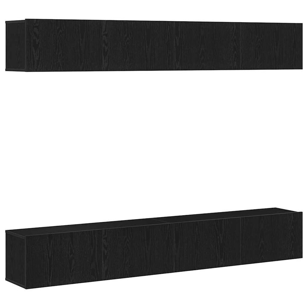 4-Piece TV Cabinet Set with Wall Mount, Black, Oak Engineered Wood