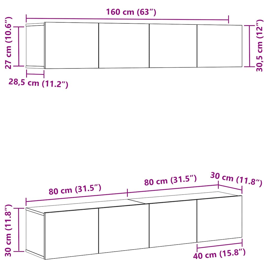 TV Cabinet Set 4 pcs Black Oak 80 x 30 x 30 cm