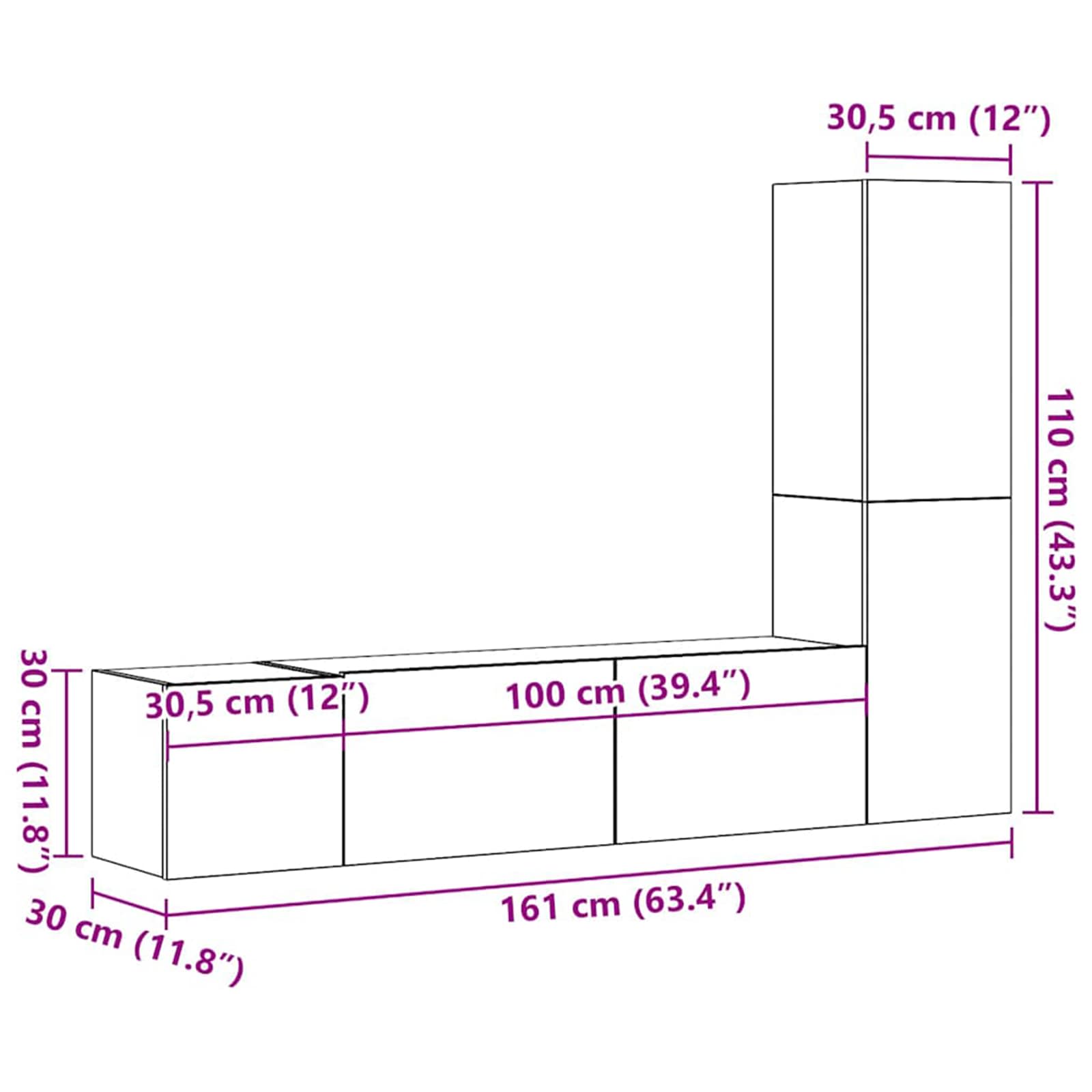TV spintelių komplektas 4 pcs Juodas ąžuolas Apdirbta mediena