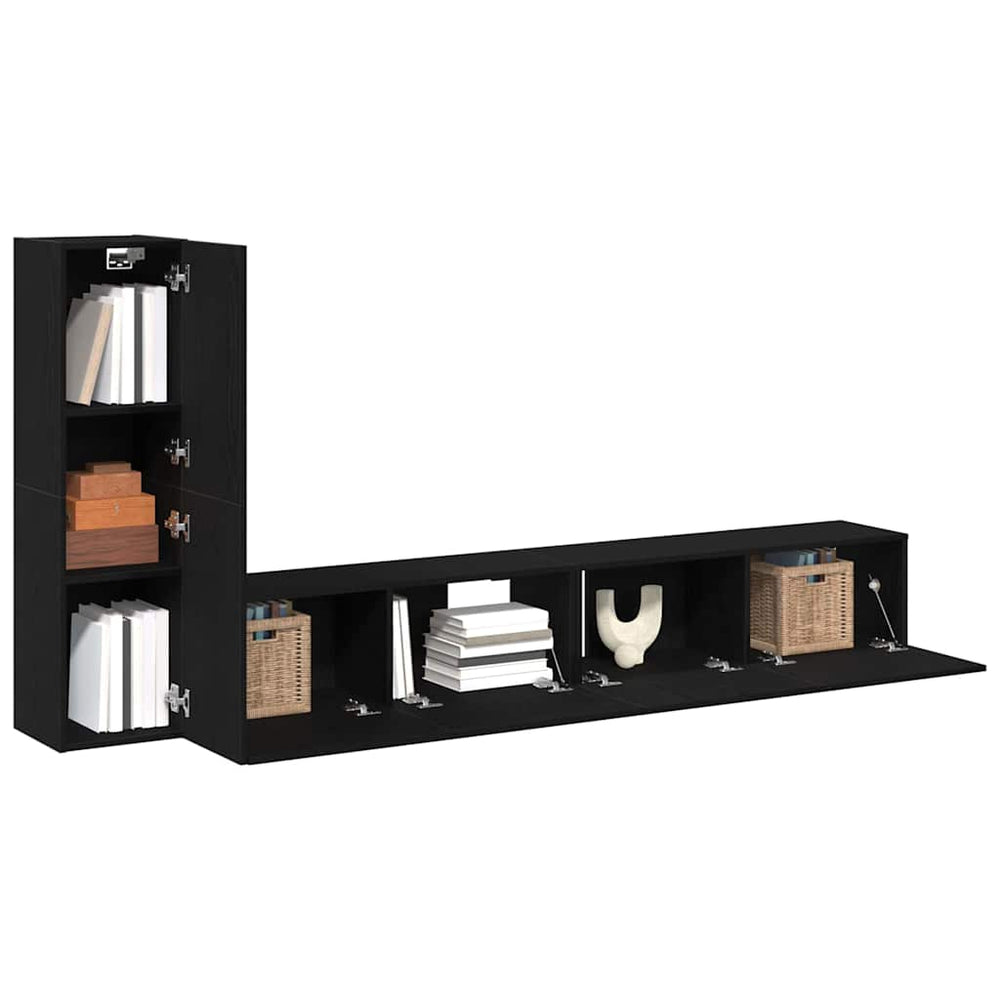 3-piece TV cabinet set, wall-mounted, black cherry engineered wood
