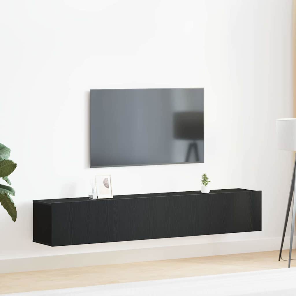 TV spintelių komplektas 2 pcs Juodas ąžuolas Apdirbta mediena