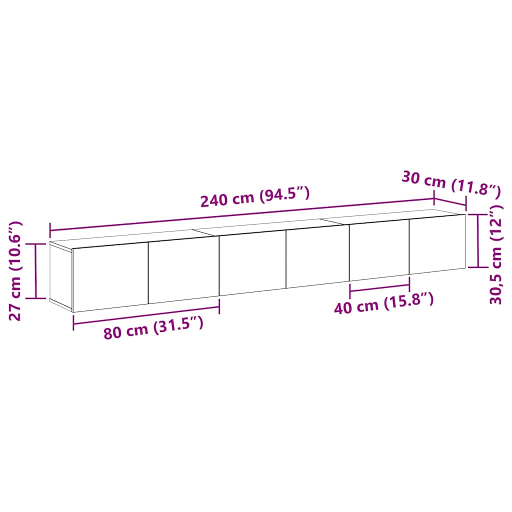 TV spintelių komplektas 3 pcs Juodas ąžuolas 80 x 30 x 30 cm
