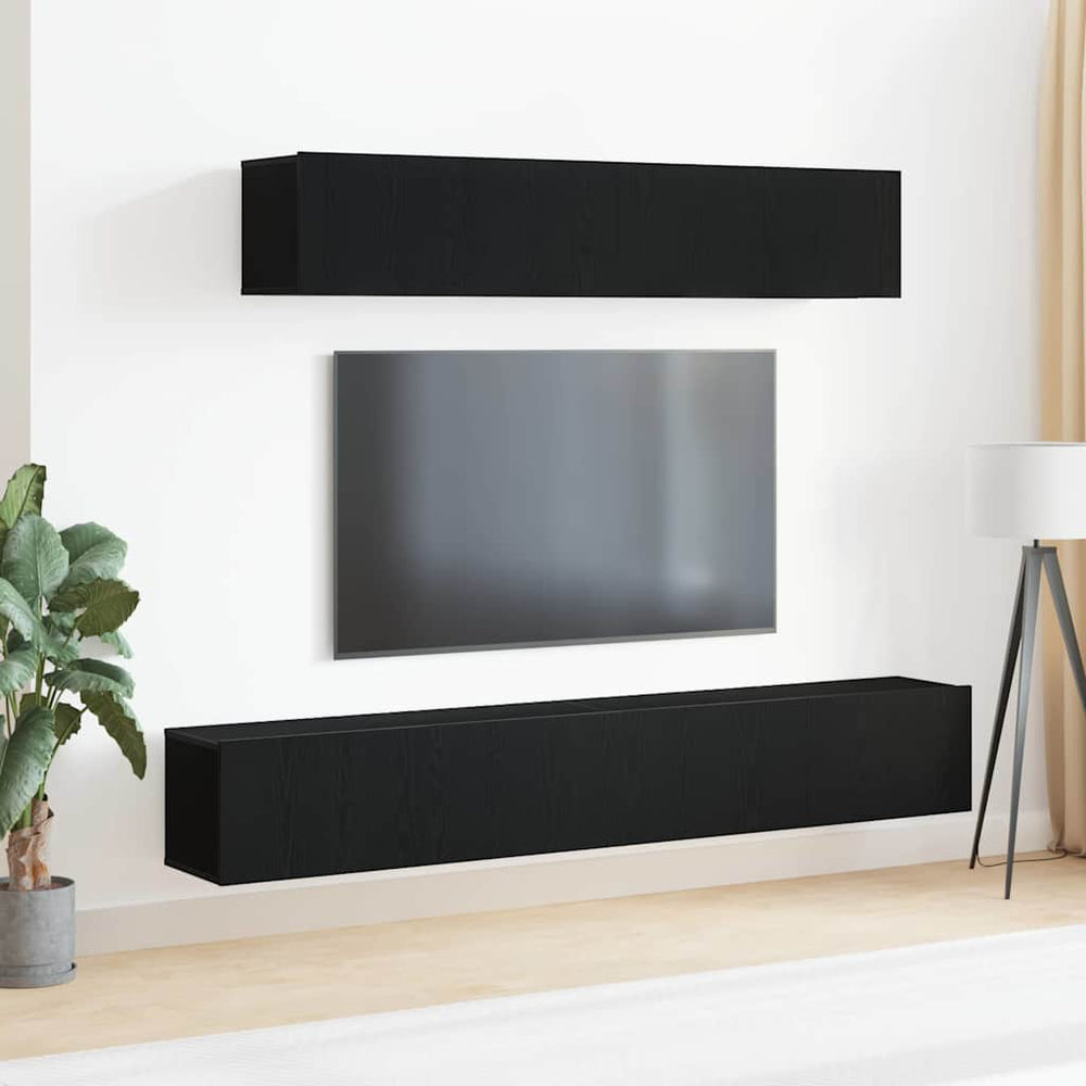 4 dalių TV spintelės komplektas juodas inžinerinis medis