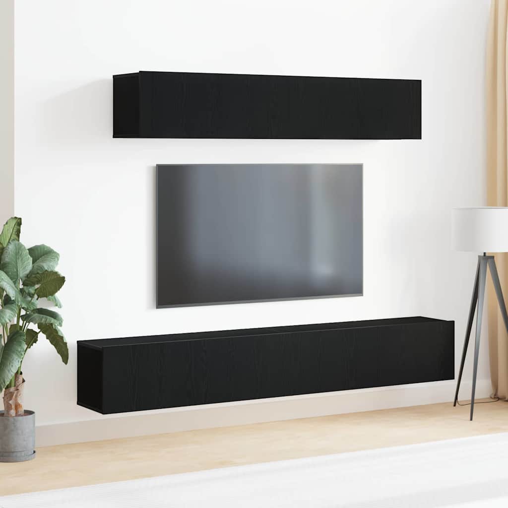 4 dalių TV spintelės komplektas juodas inžinerinis medis