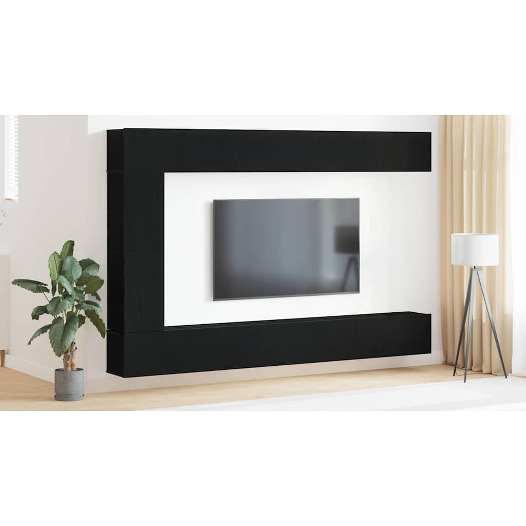 TV Cabinet Set 9 pcs Black Oak Engineered Wood