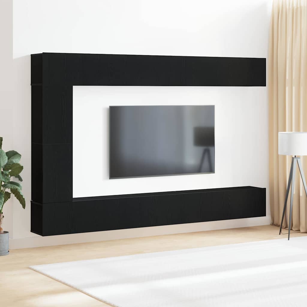 TV Cabinet Set 9 vnt. Juodas ąžuolas