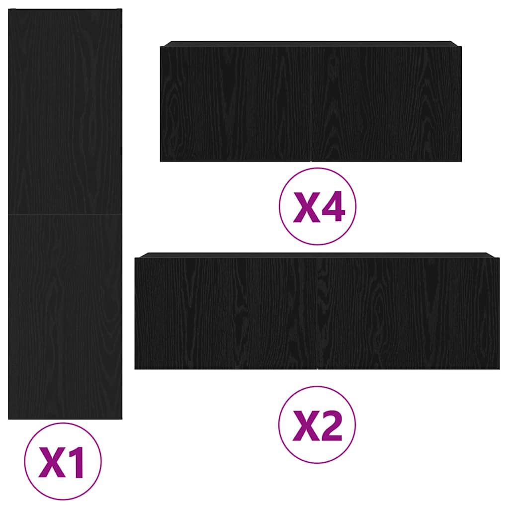 TV Cabinet Set 9 vnt. Juodas ąžuolas