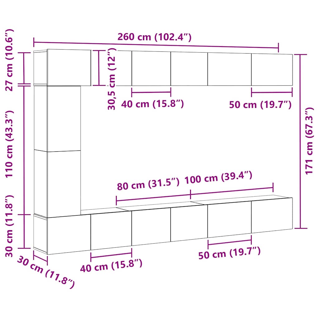 TV Cabinet Set 9 pcs Black Oak Engineered Wood