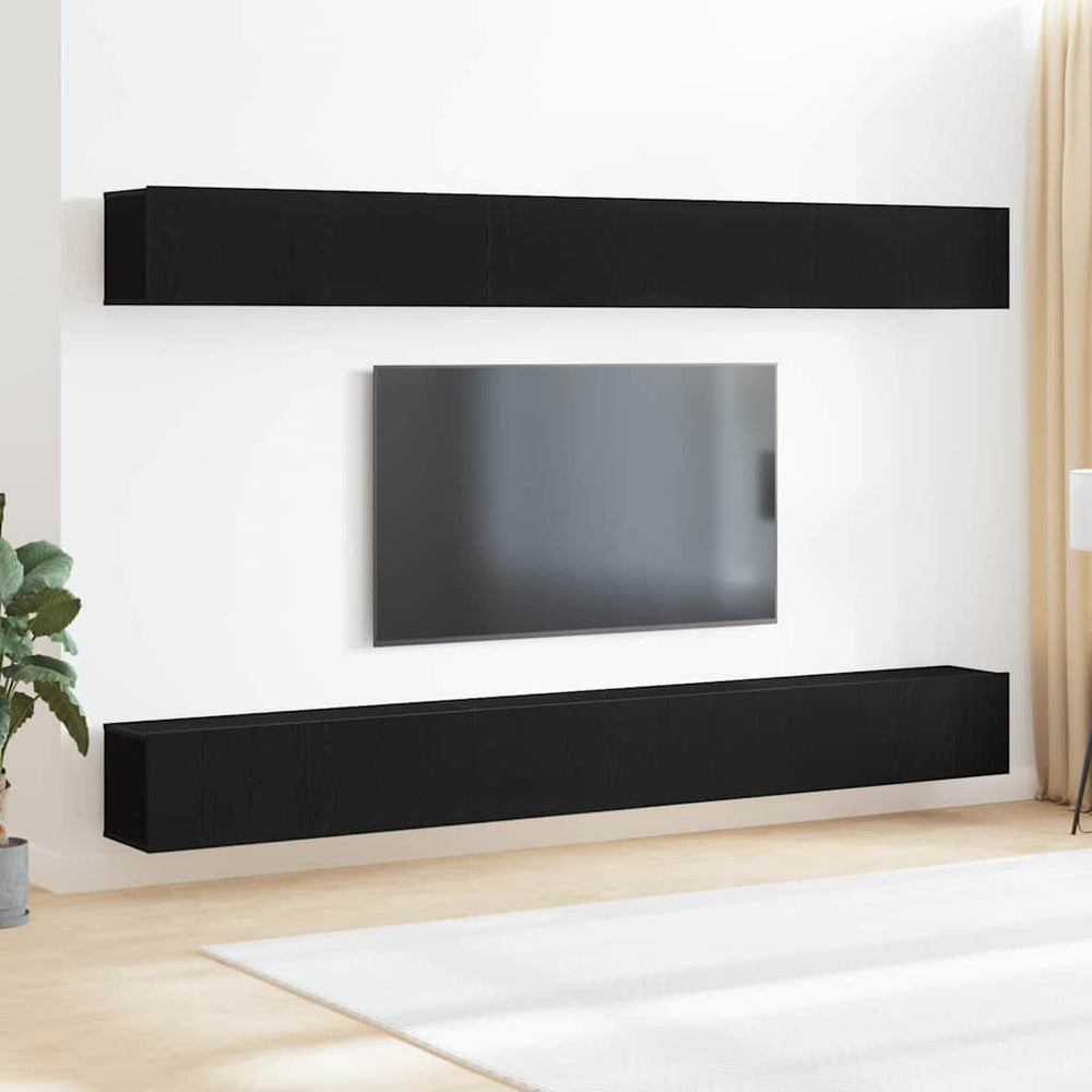 6 dalių TV spintelė juoda ąžuolo inžinerinės medžiagos