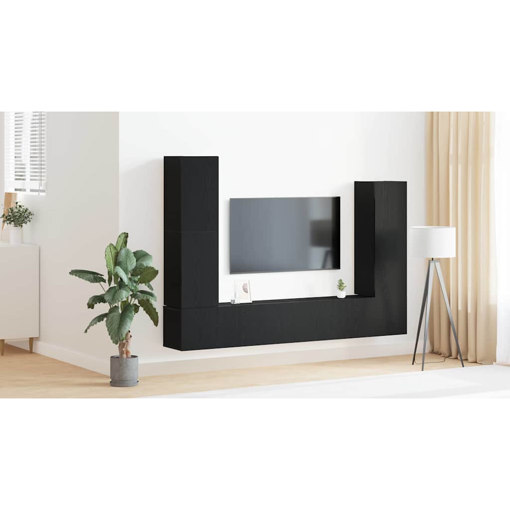TV spintelių komplektas 6 pcs juoda ąžuolo 30.5 x 30 x 110 cm