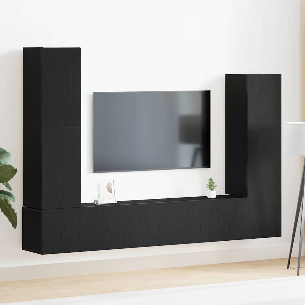 TV spintelių komplektas 6 pcs juoda ąžuolo 30.5 x 30 x 110 cm