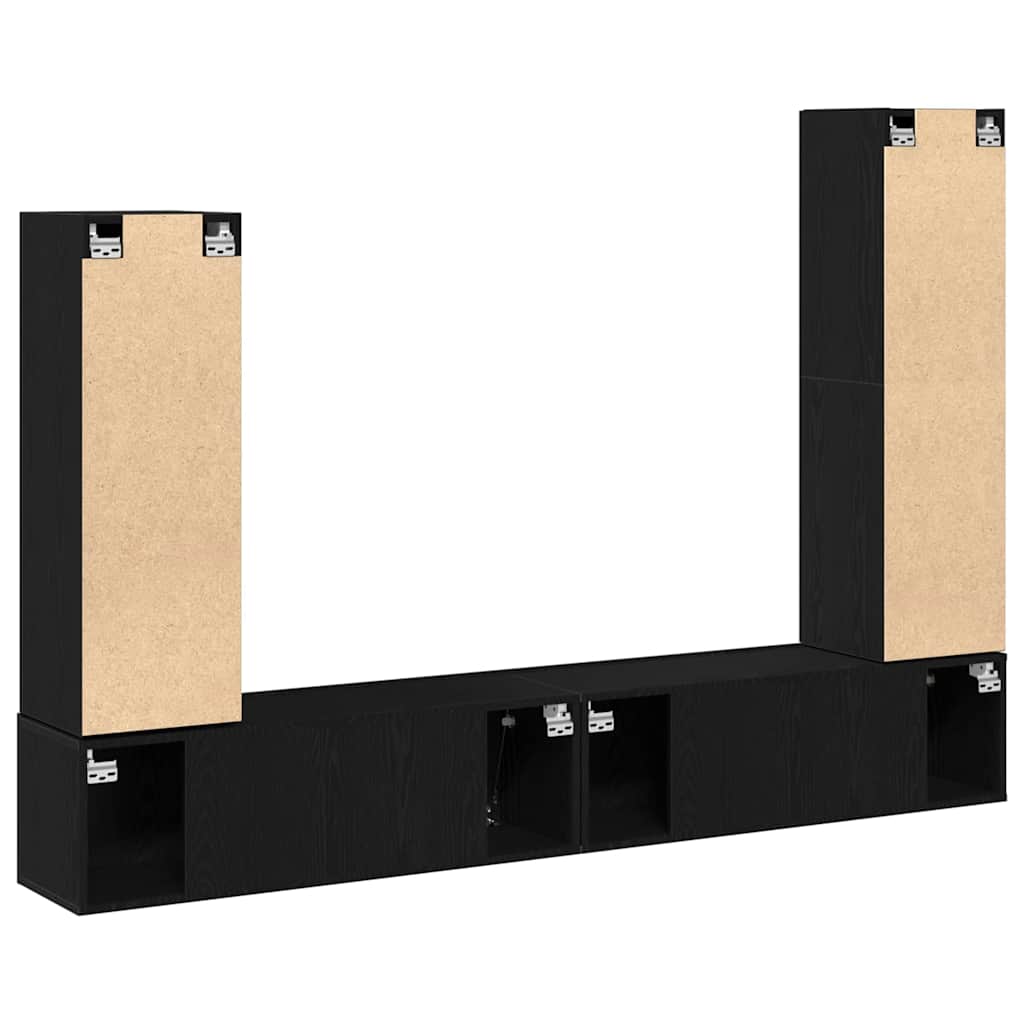 TV spintelių komplektas 6 pcs juoda ąžuolo 30.5 x 30 x 110 cm