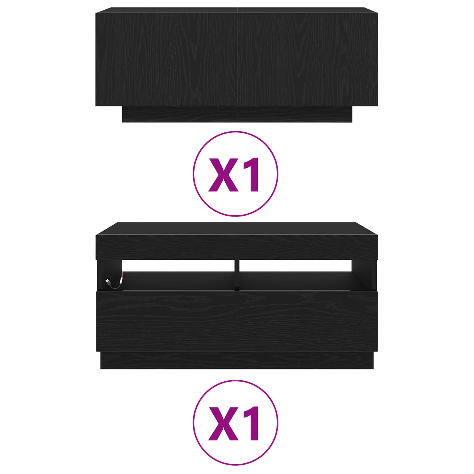 TV spintelių komplektas 2 pcs Juoda 180 x 35 x 40 cm