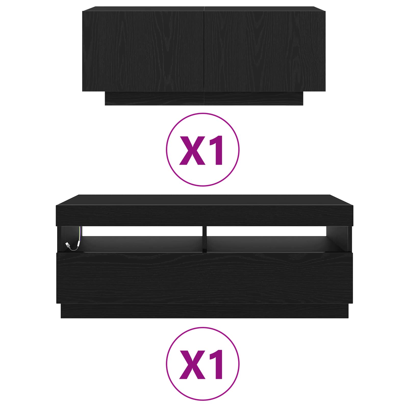 TV spintelių komplektas 2 pcs Juoda 200 x 35 x 40 cm