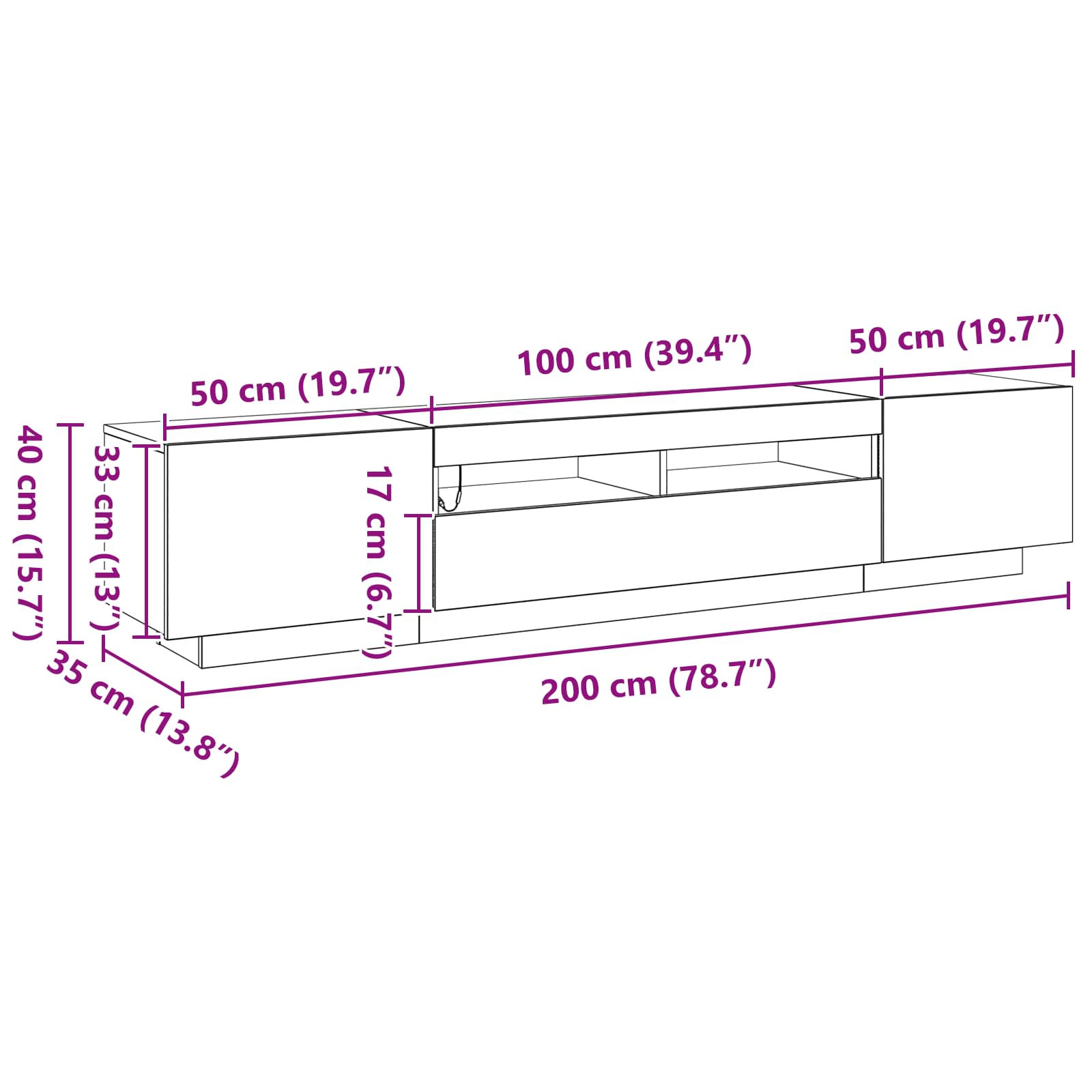 TV spintelių komplektas 2 pcs Juoda 200 x 35 x 40 cm