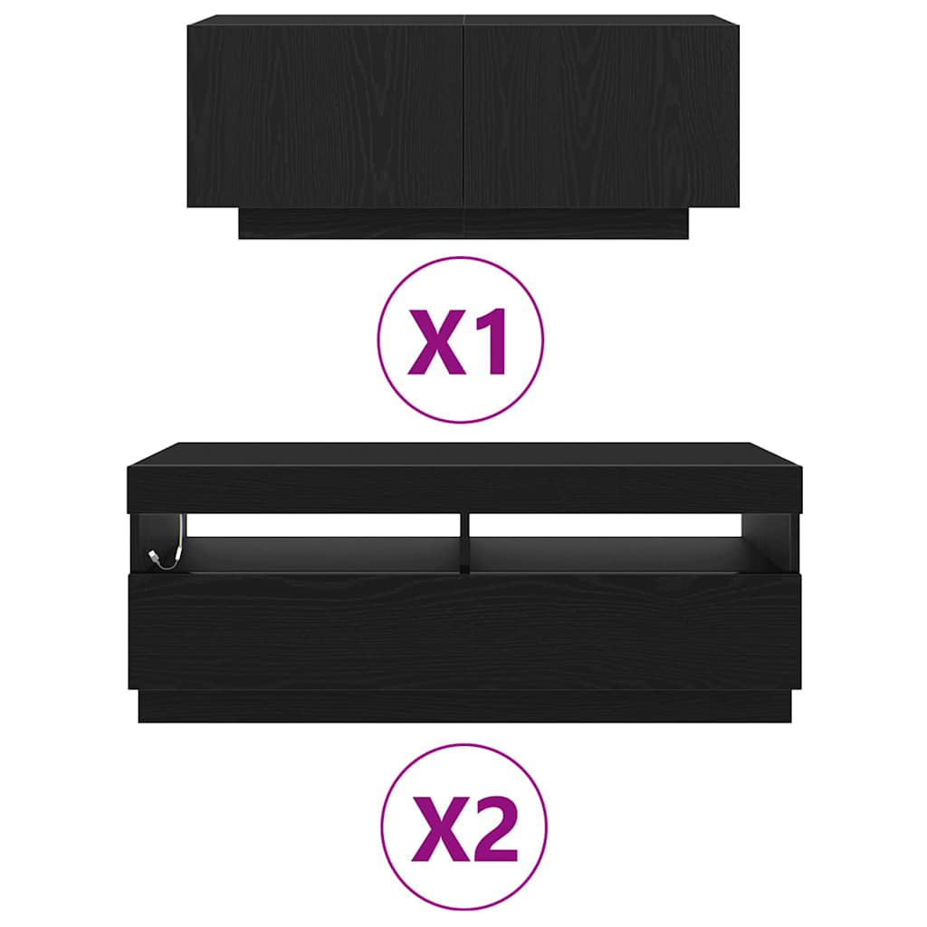 TV spintelių komplektas 3 pcs Juoda 300 x 35 x 40 cm