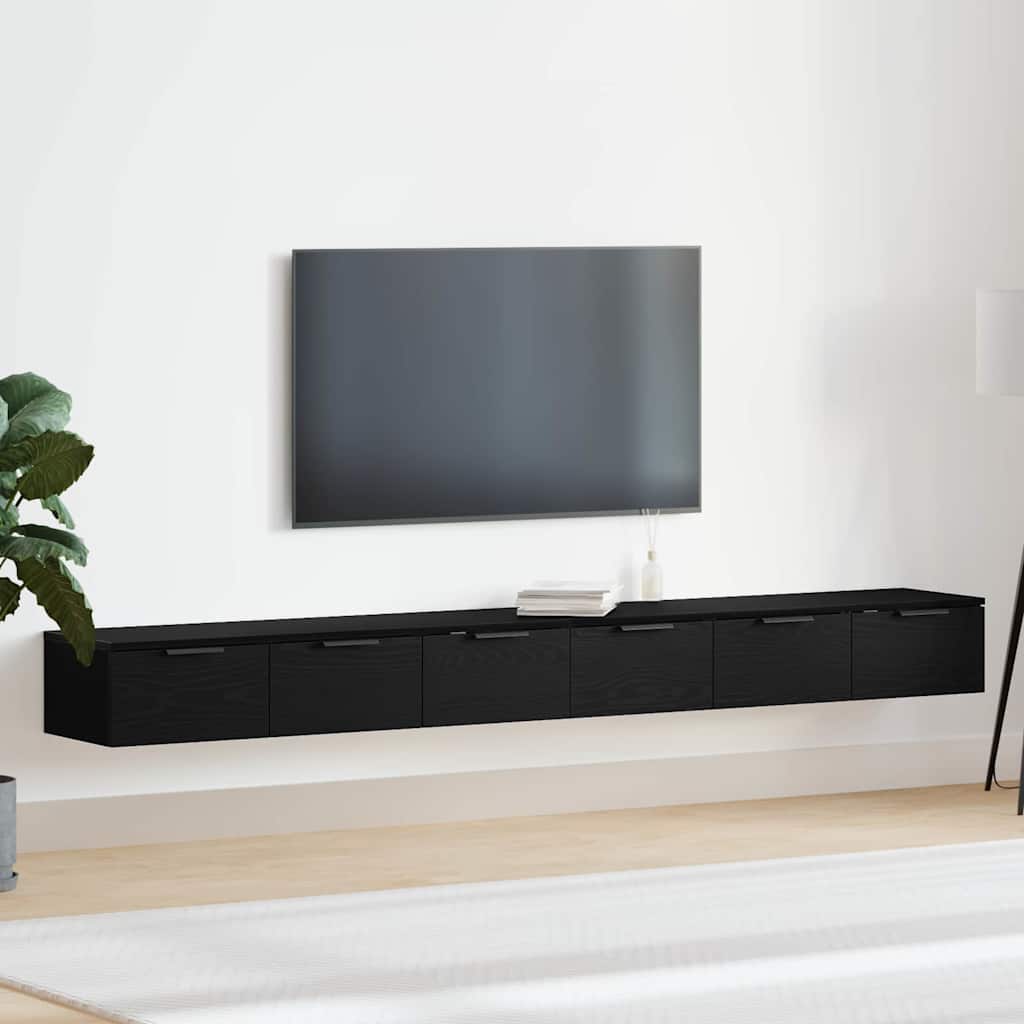 2 Wall Cabinets Black Oak 204x30x20 cm Engineered Wood