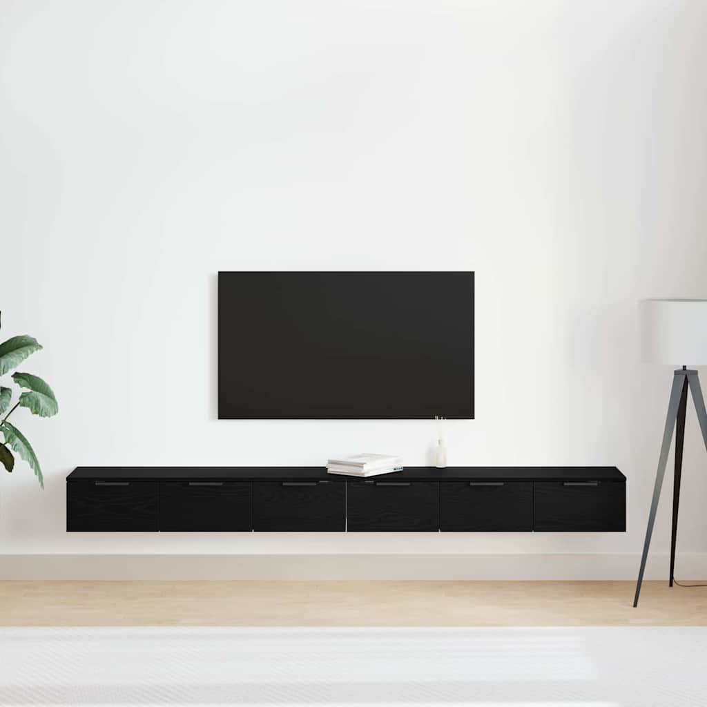 2 Wall Cabinets Black Oak 204x30x20 cm Engineered Wood