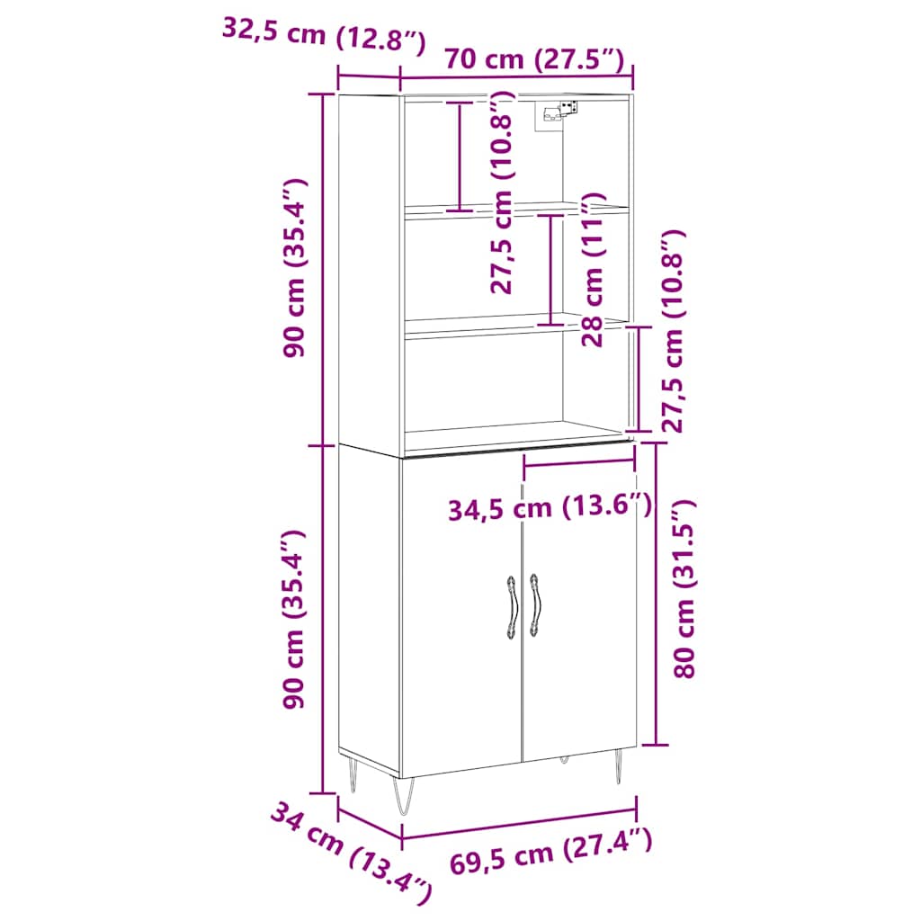 Tall Cabinet Black Oak 69.5x34x180 cm Engineered Wood