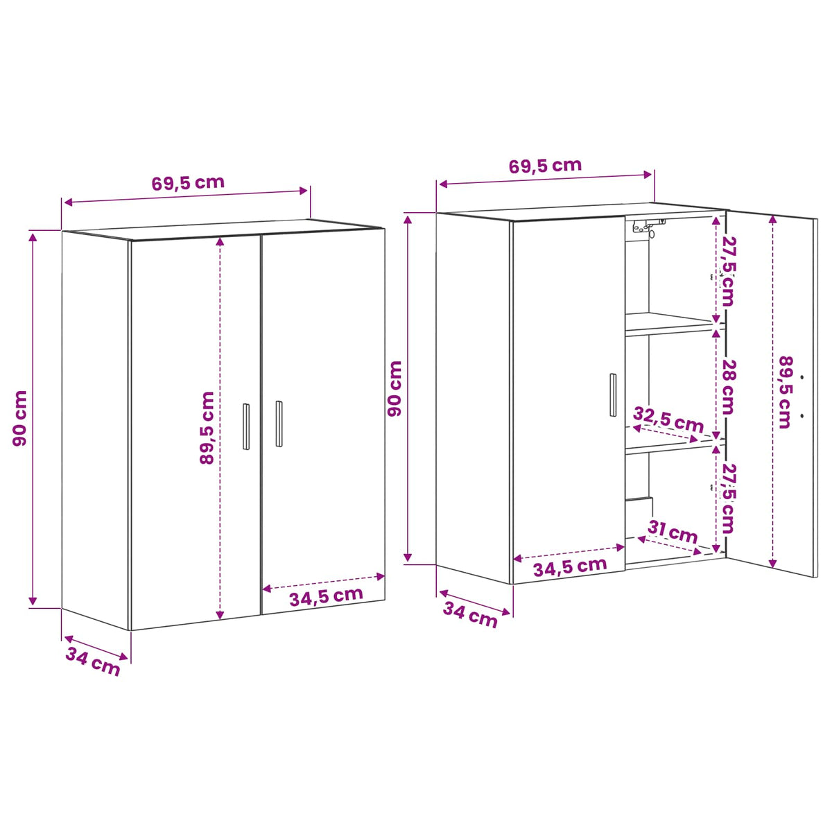 Spintos 2 vnt Juodas 69,5x34x180 cm Inžinerinis medis