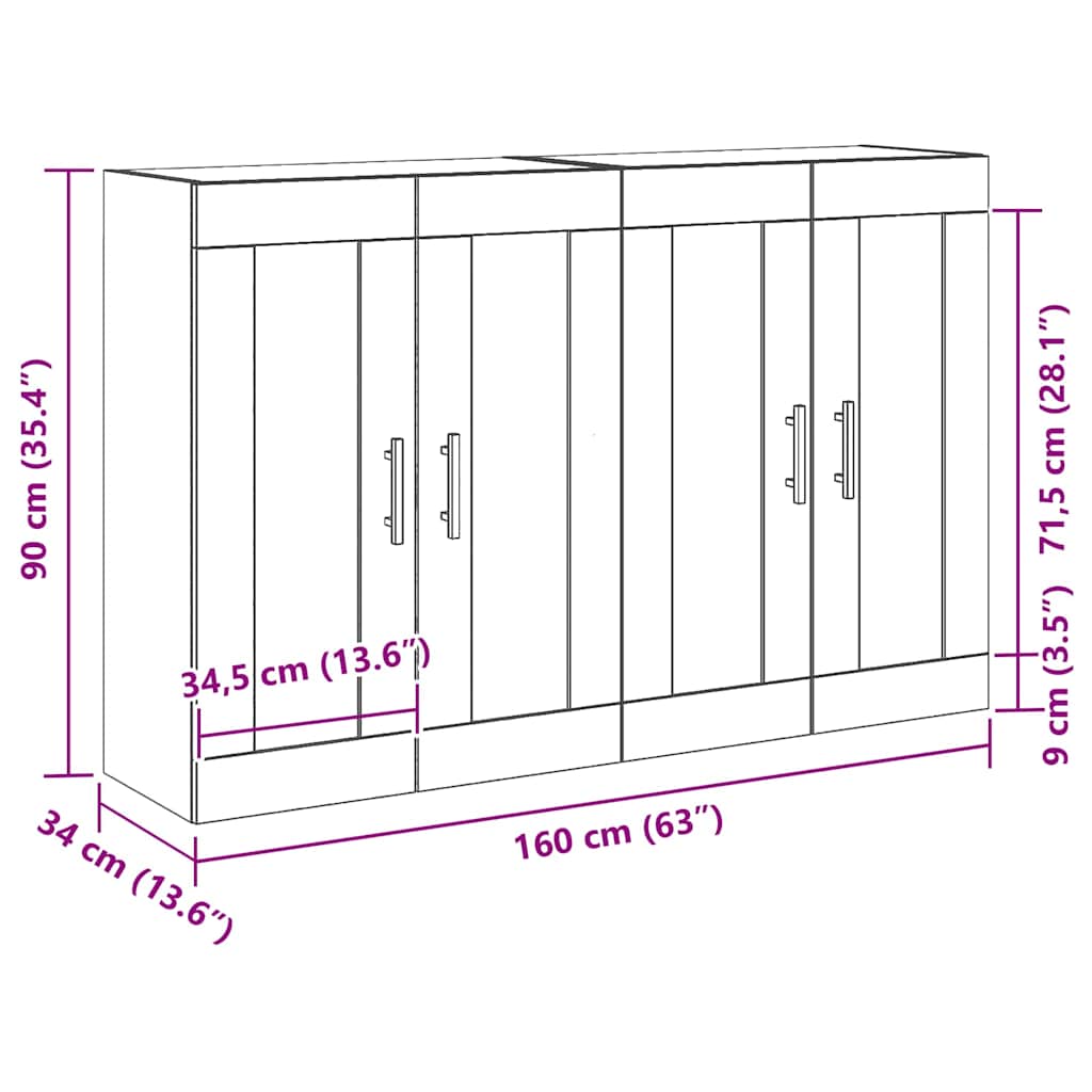 Wall-mounted cabinets 2 pcs Black oak Engineered wood