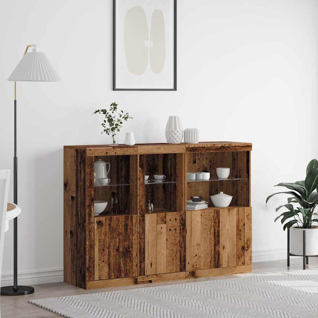 šoninis staliukas su LED šviesomis senovinė mediena 142.5x37x100 cm