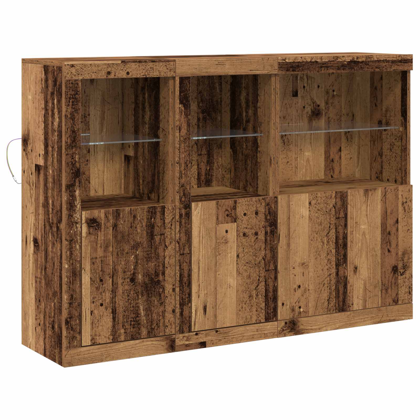 šoninis staliukas su LED šviesomis senovinė mediena 142.5x37x100 cm