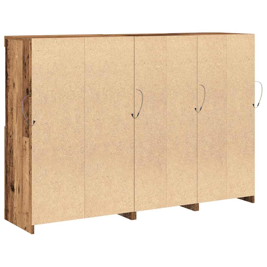 šoninis staliukas su LED šviesomis senovinė mediena 142.5x37x100 cm