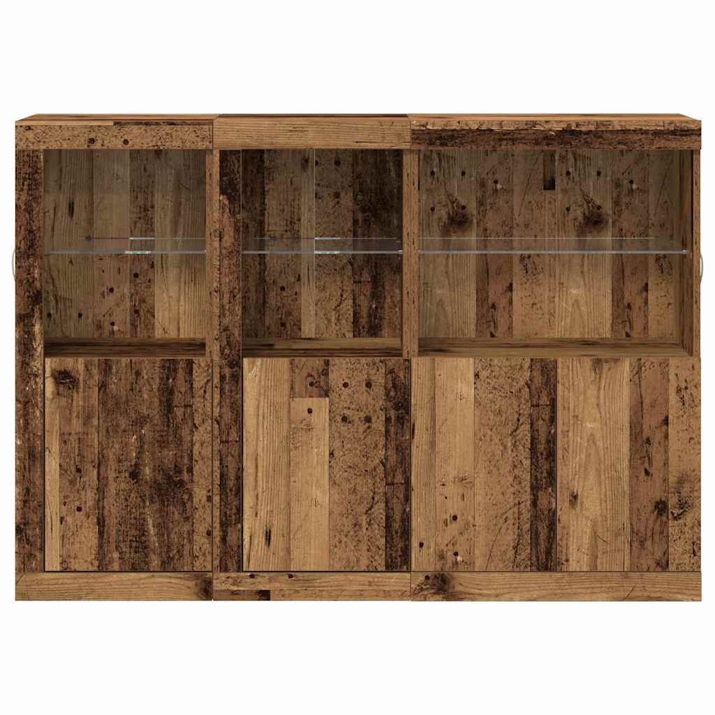 šoninis staliukas su LED šviesomis senovinė mediena 142.5x37x100 cm