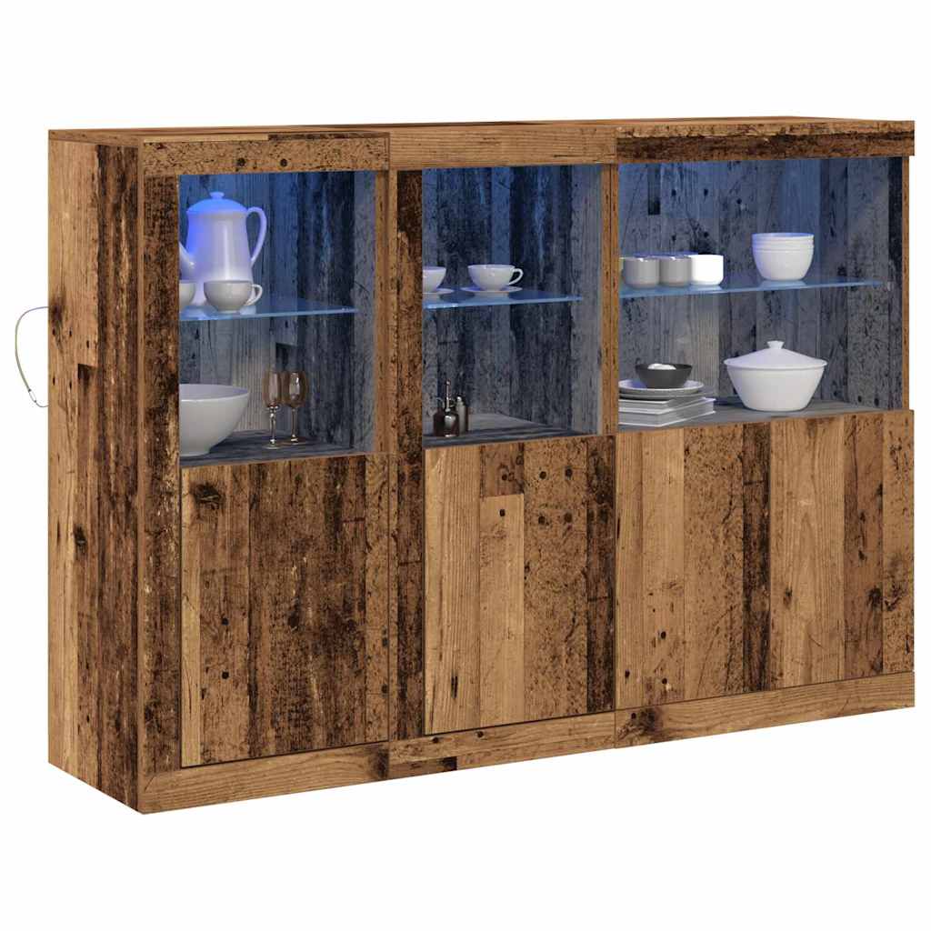 šoninis staliukas su LED šviesomis senovinė mediena 142.5x37x100 cm