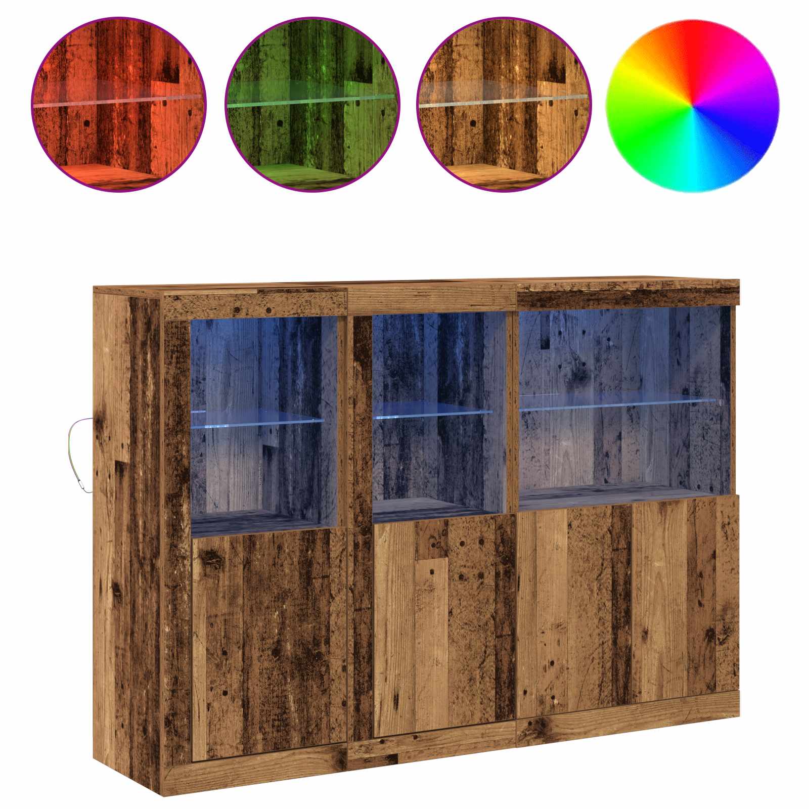šoninis staliukas su LED šviesomis senovinė mediena 142.5x37x100 cm