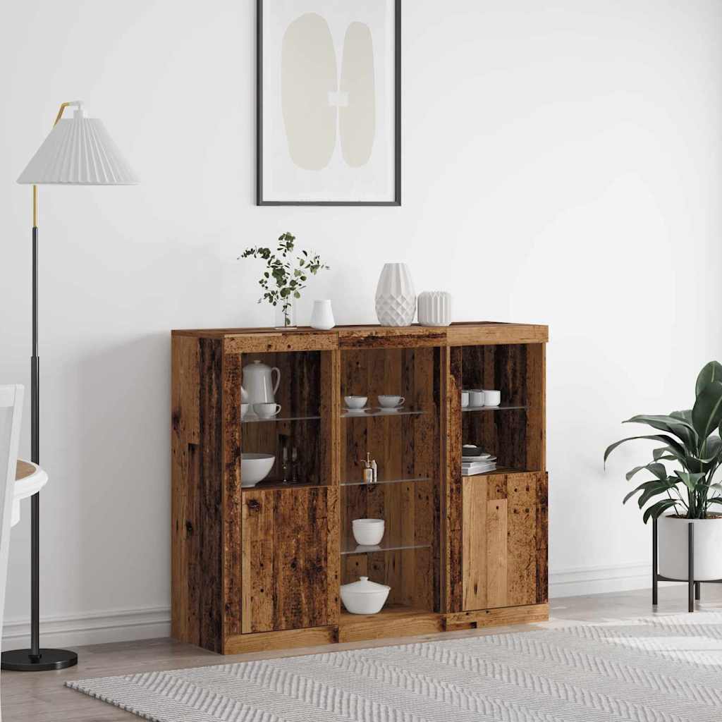 Half-Stand with LED Lights Old Wood 123x37x100 cm Engineered Wood