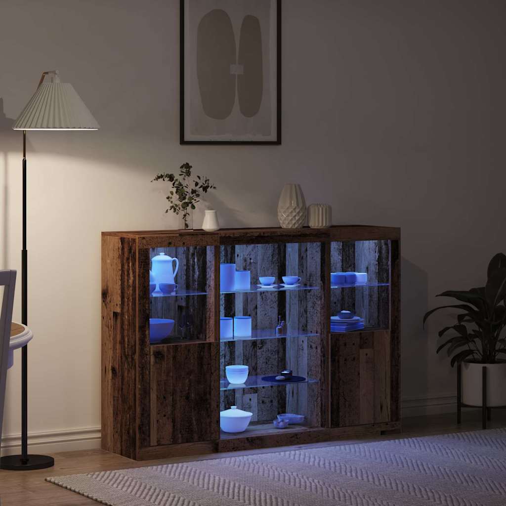 Sideboard with LED lighting, aged wood 143 x 37 x 100 cm