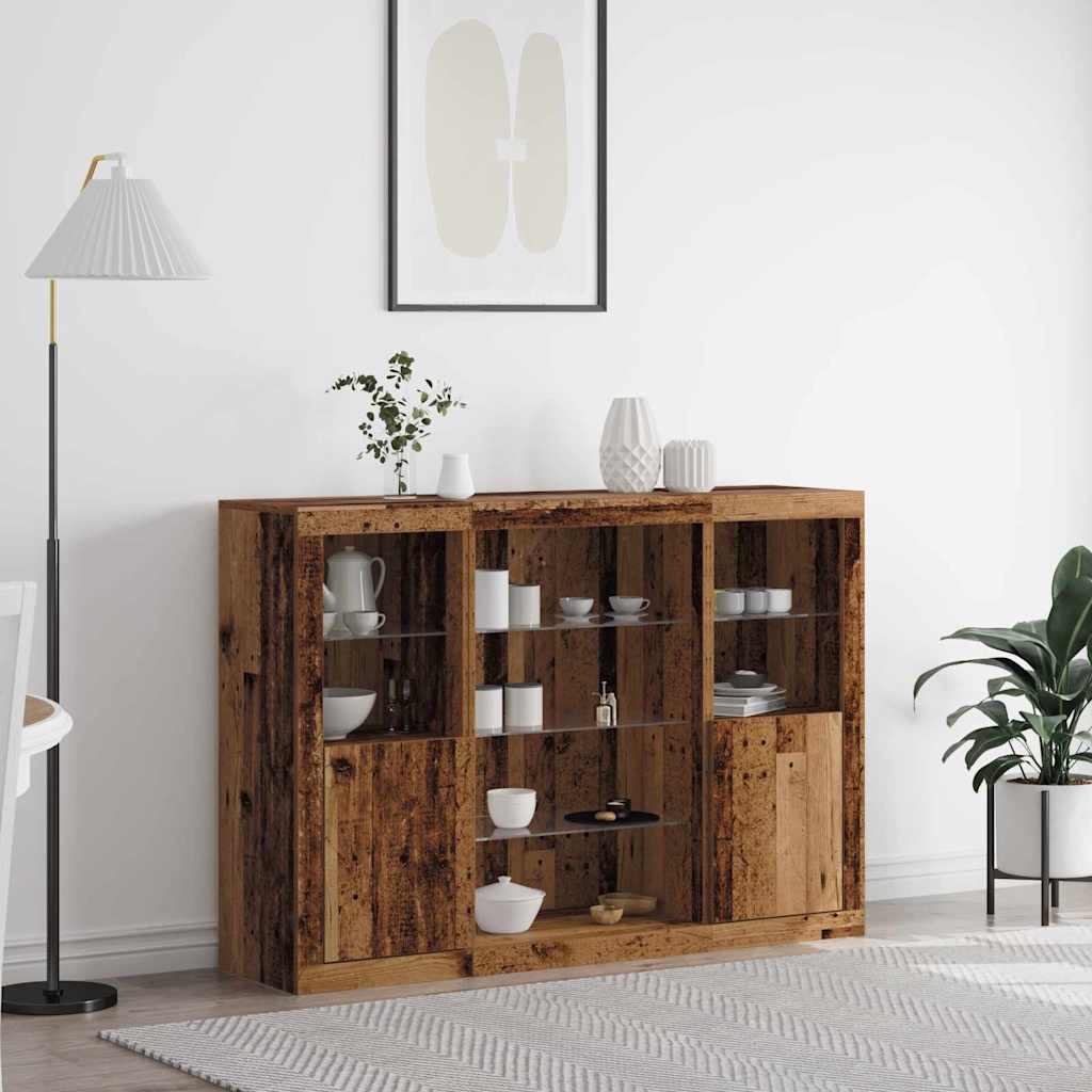 Sideboard with LED lighting, aged wood 143 x 37 x 100 cm