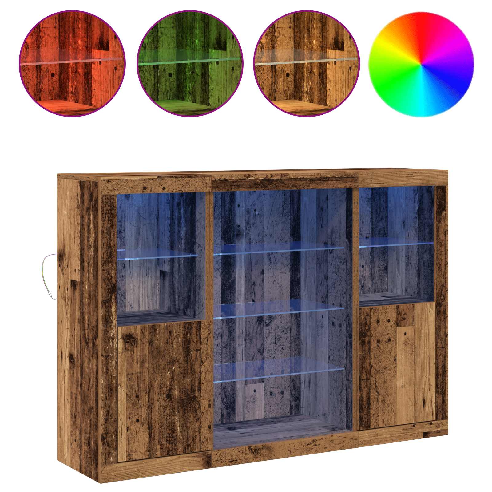 Sideboard with LED lighting, aged wood 143 x 37 x 100 cm