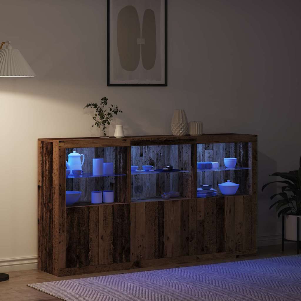 šoninė spinta su LED šviesomis, senas medis 181.5x37x100 cm, inžinerinė mediena
