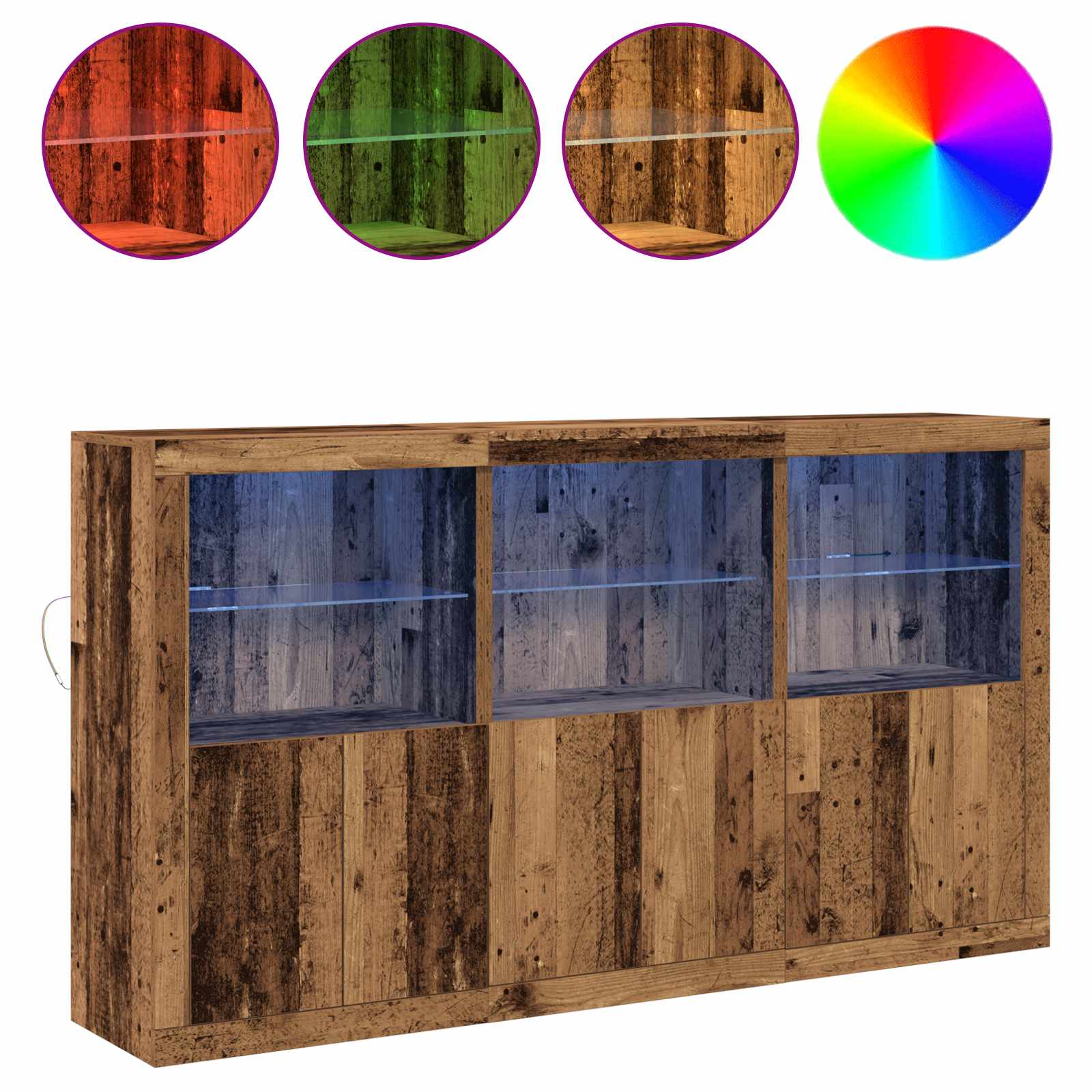 šoninė spinta su LED šviesomis, senas medis 181.5x37x100 cm, inžinerinė mediena